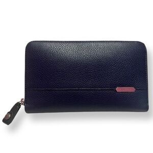 😍HOST PICK😍 Bvlgari Navy Blue Pebbled Leather Logo Long Zippy Wallet